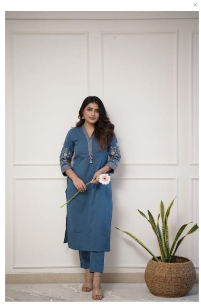 Modish Embroidered Cotton Kurta Pant Set (White)