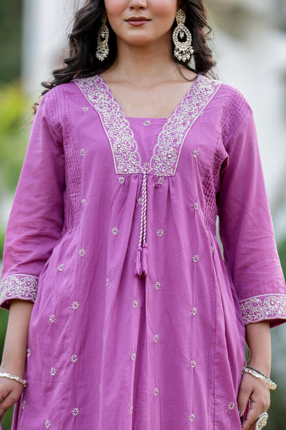 Pure Mulmul Cotton V Neck Suit Set With Dupatta