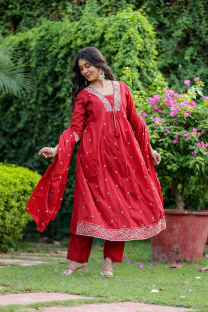 Pure Mulmul Cotton V Neck Suit Set With Dupatta