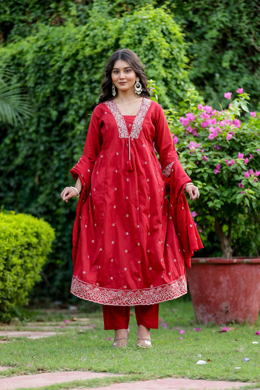 Pure Mulmul Cotton V Neck Suit Set With Dupatta