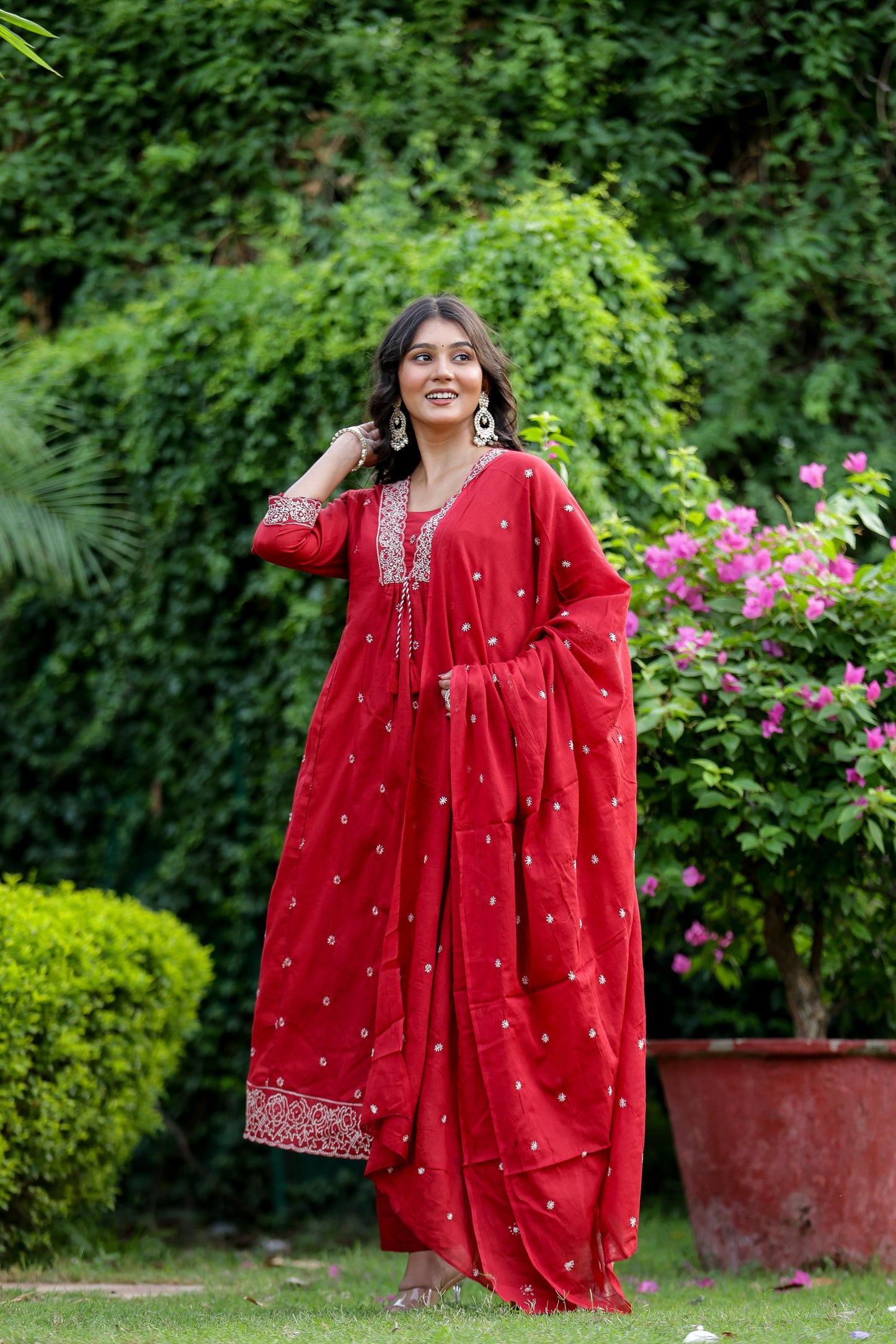 Pure Mulmul Cotton V Neck Suit Set With Dupatta