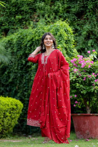 Pure Mulmul Cotton V Neck Suit Set With Dupatta