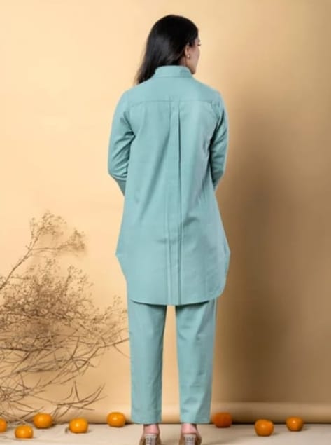 Heavy Cotton Khadi Co-Ord Set With Embroidery