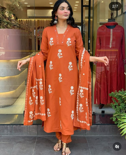 Pure Cotton Flex Flower Print 3 Piece Suit Set