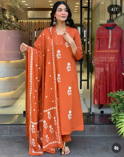 Pure Cotton Flex Flower Print 3 Piece Suit Set